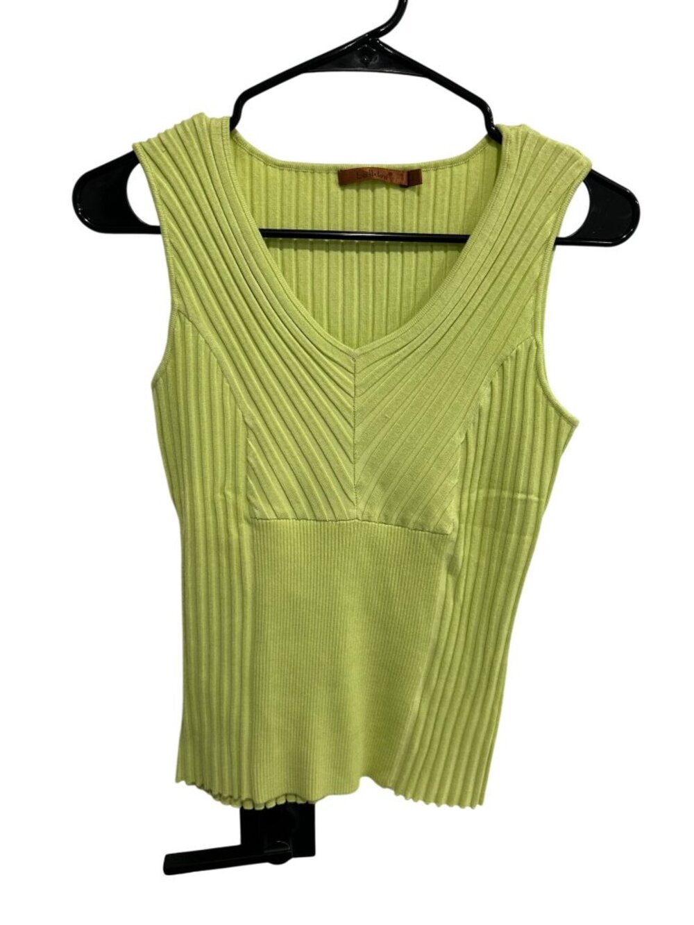 Belldini Womens Lime Green Ribbed Knit Top Size Large V-Neck Coastal Indie